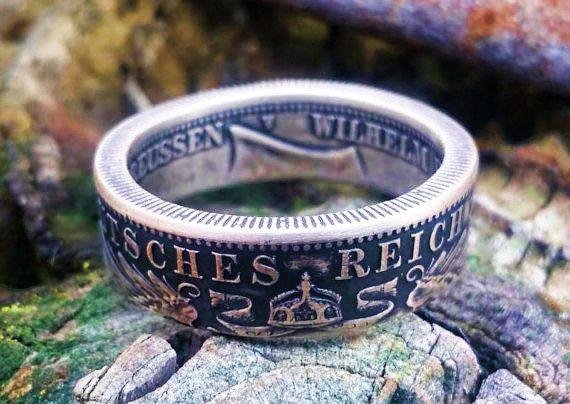 Silver German Zwei Mark (2 Mark) Coin Ring